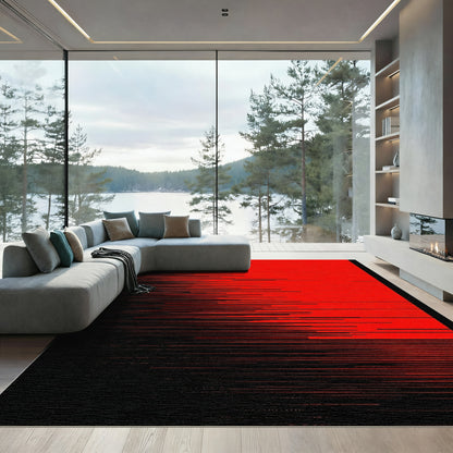 Crimson Black Glitch Stripe Rug