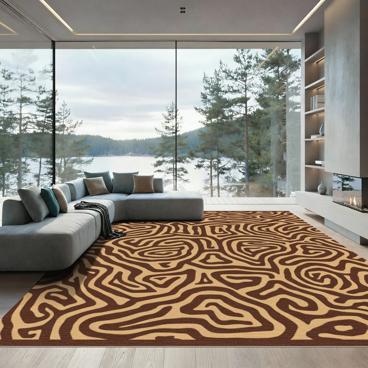 Brown And Tan Abstract Maze Rug