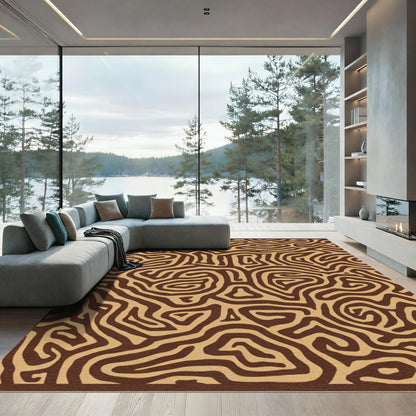 Brown And Tan Abstract Maze Rug