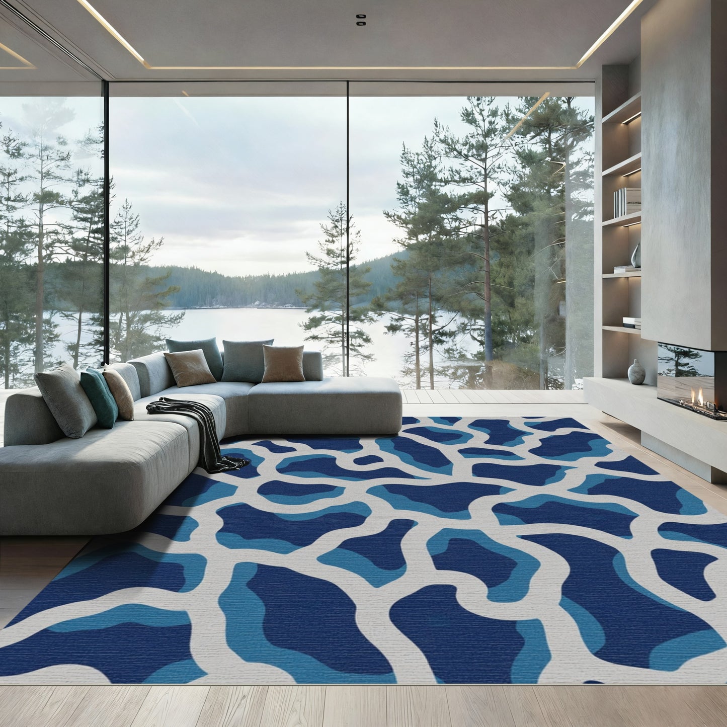 Deep Blue Organic Intertwined Lines Rug
