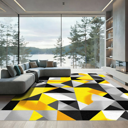 Dynamic Yellow Gray Triangles Rug