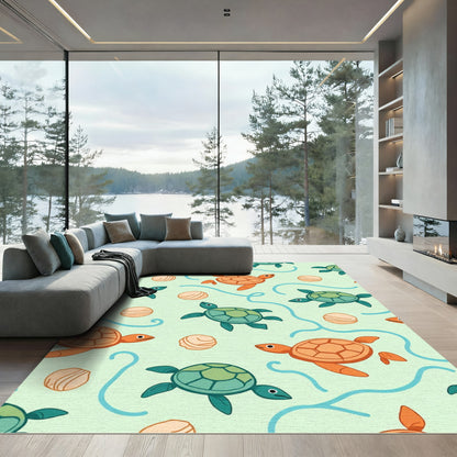 Playful Sea Turtles Aqua Background Rug