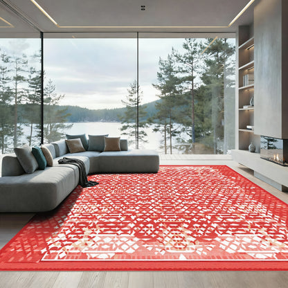 Crimson White Geometric Diamond Rug