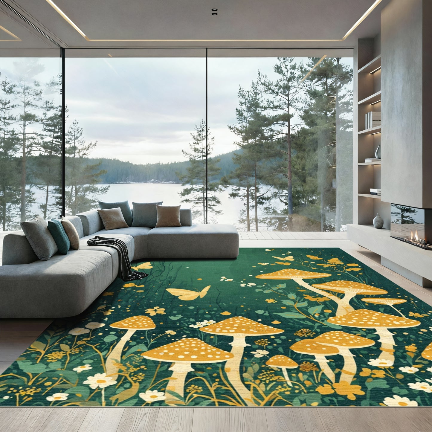 Enchanted Forest Mushroom Butterfly Collection Rug
