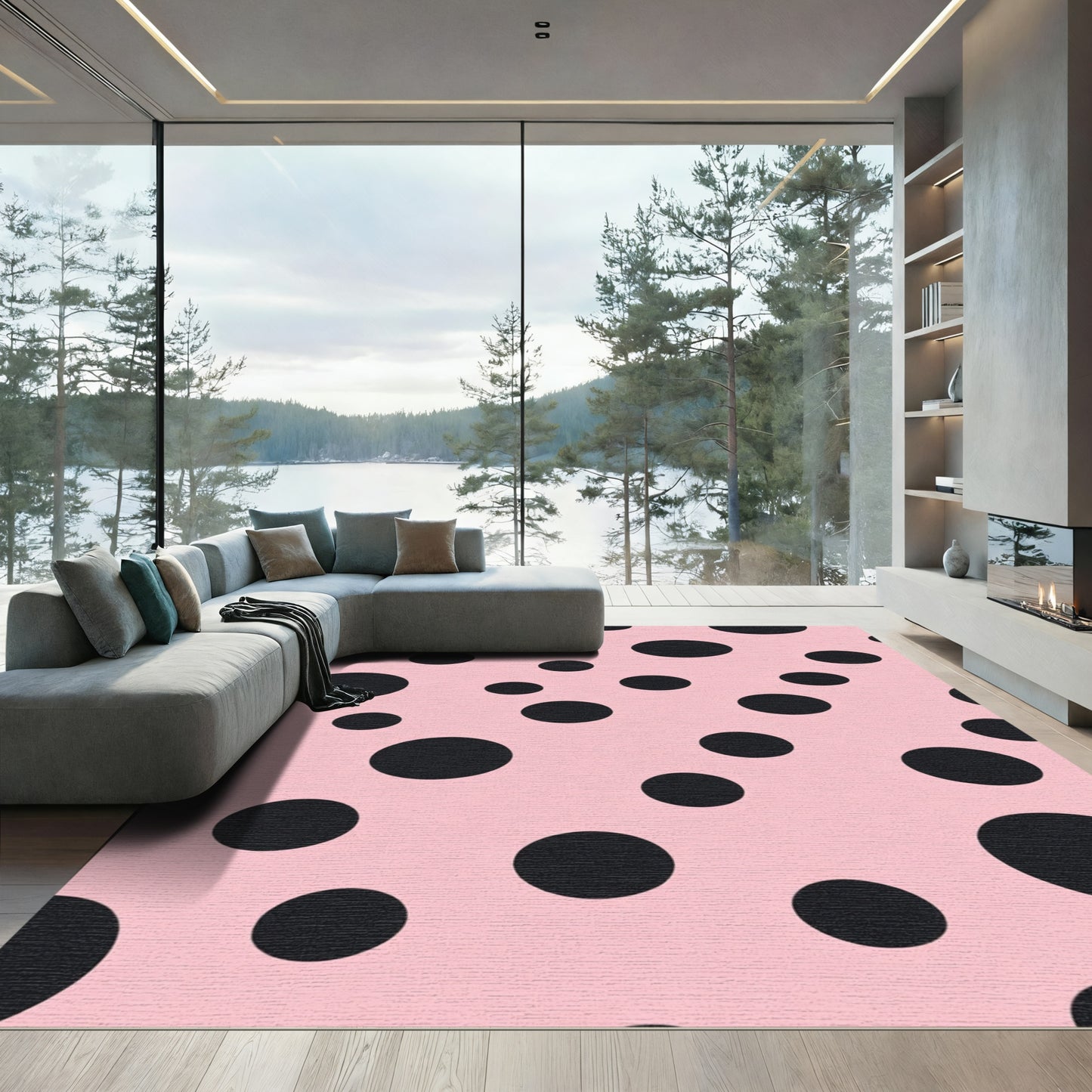 Pink black polka dot scatter Rug