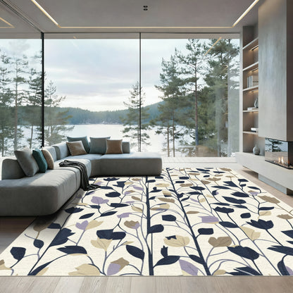 Navy Blue Botanical Vine Floral Rug