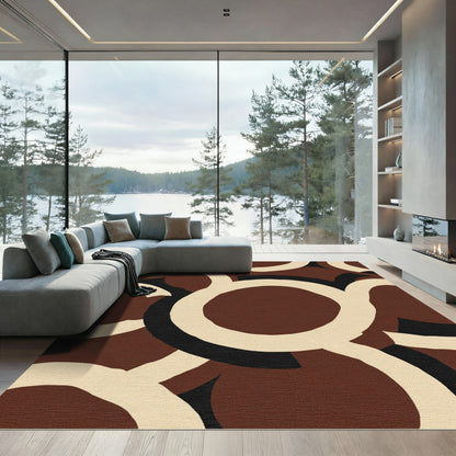 Brown Cream Black Overlapping Circles Rug