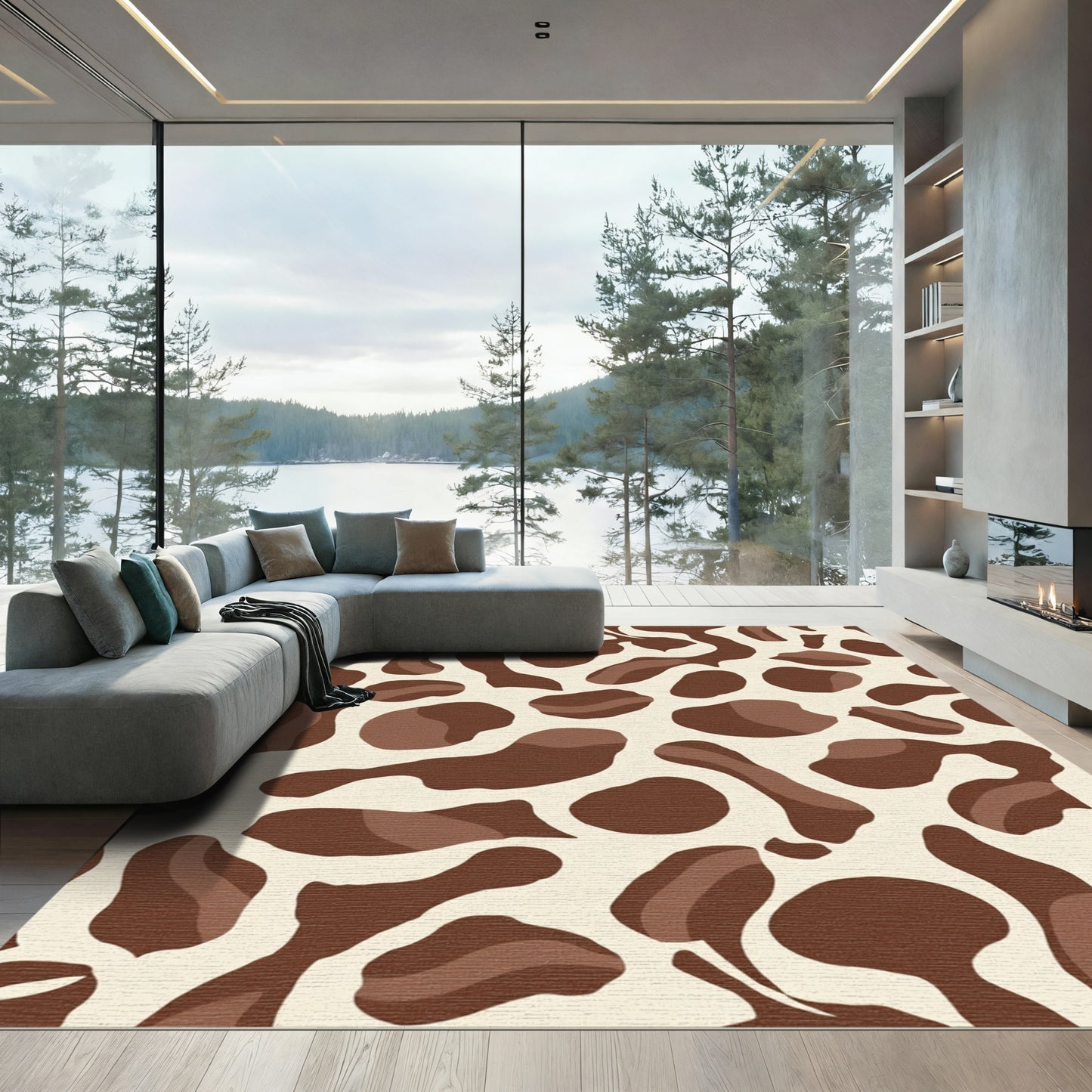 Brown Cream Abstract Animal Print Rug