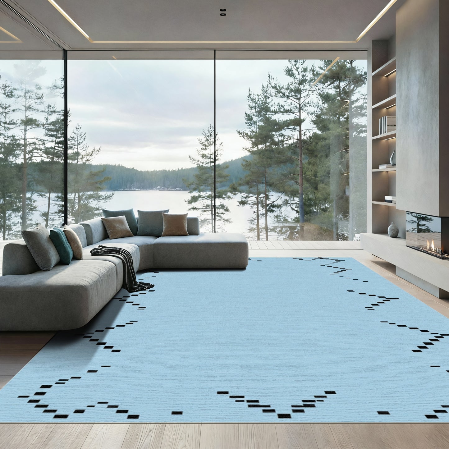Geometric Black Pixelated Edge Rug