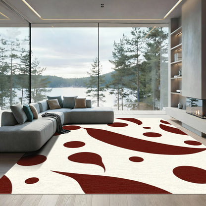 Deep Burgundy Abstract Droplet Swirl Rug