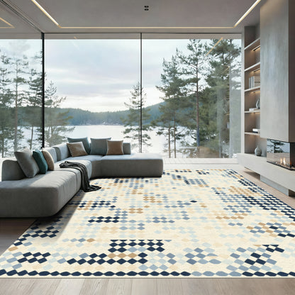 Shades of Blue Tan Diamond Scatter Rug