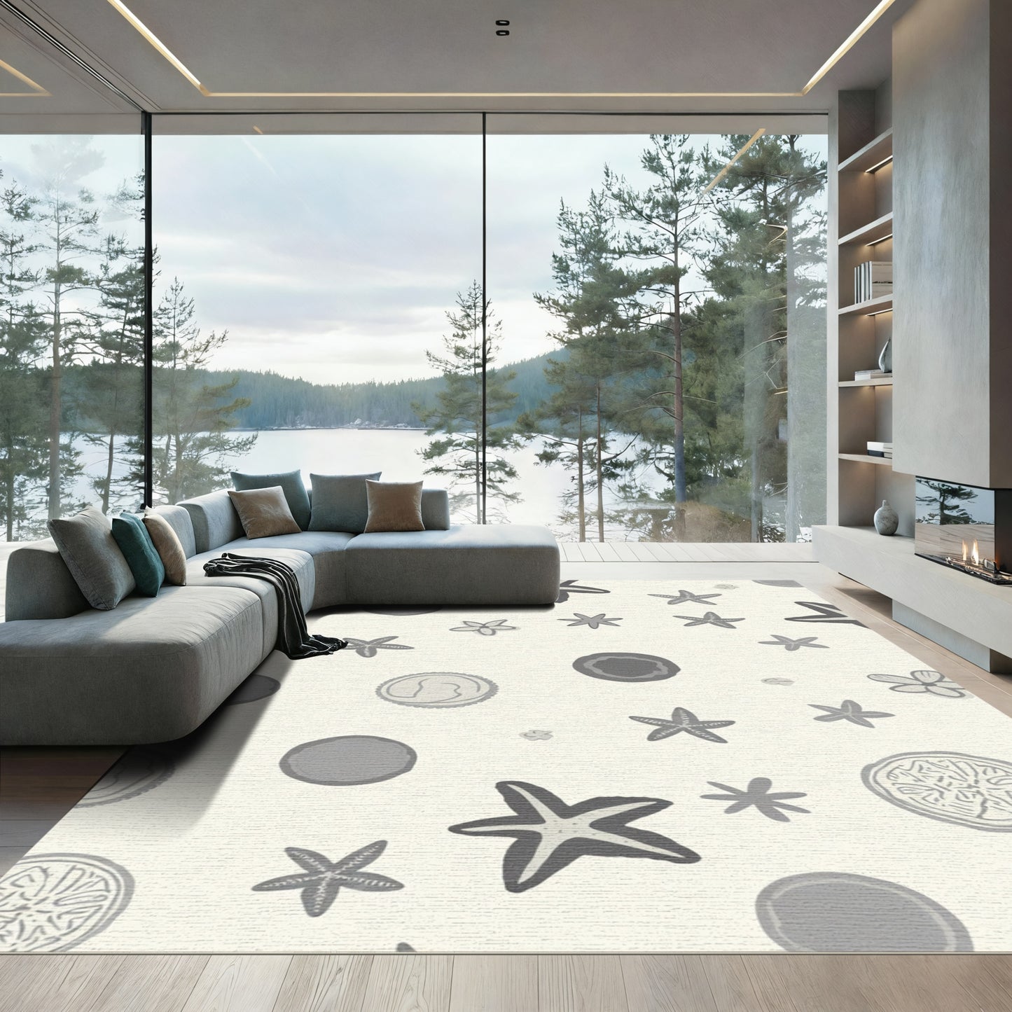 Grey Starfish Ocean Critter Scatter Rug