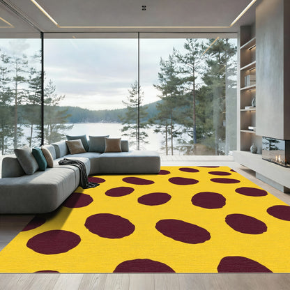 Bold Yellow Burgundy Polka Dot Rug
