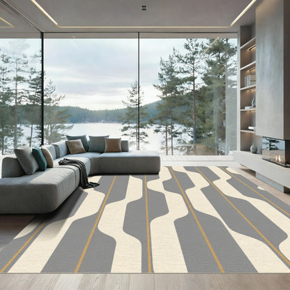 Gray Cream Yellow Wave Stripe Rug