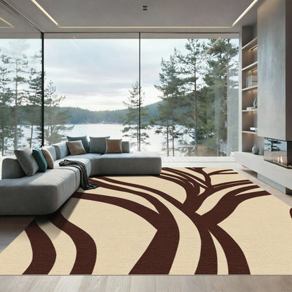 Dark Brown Abstract Organic Curves Rug