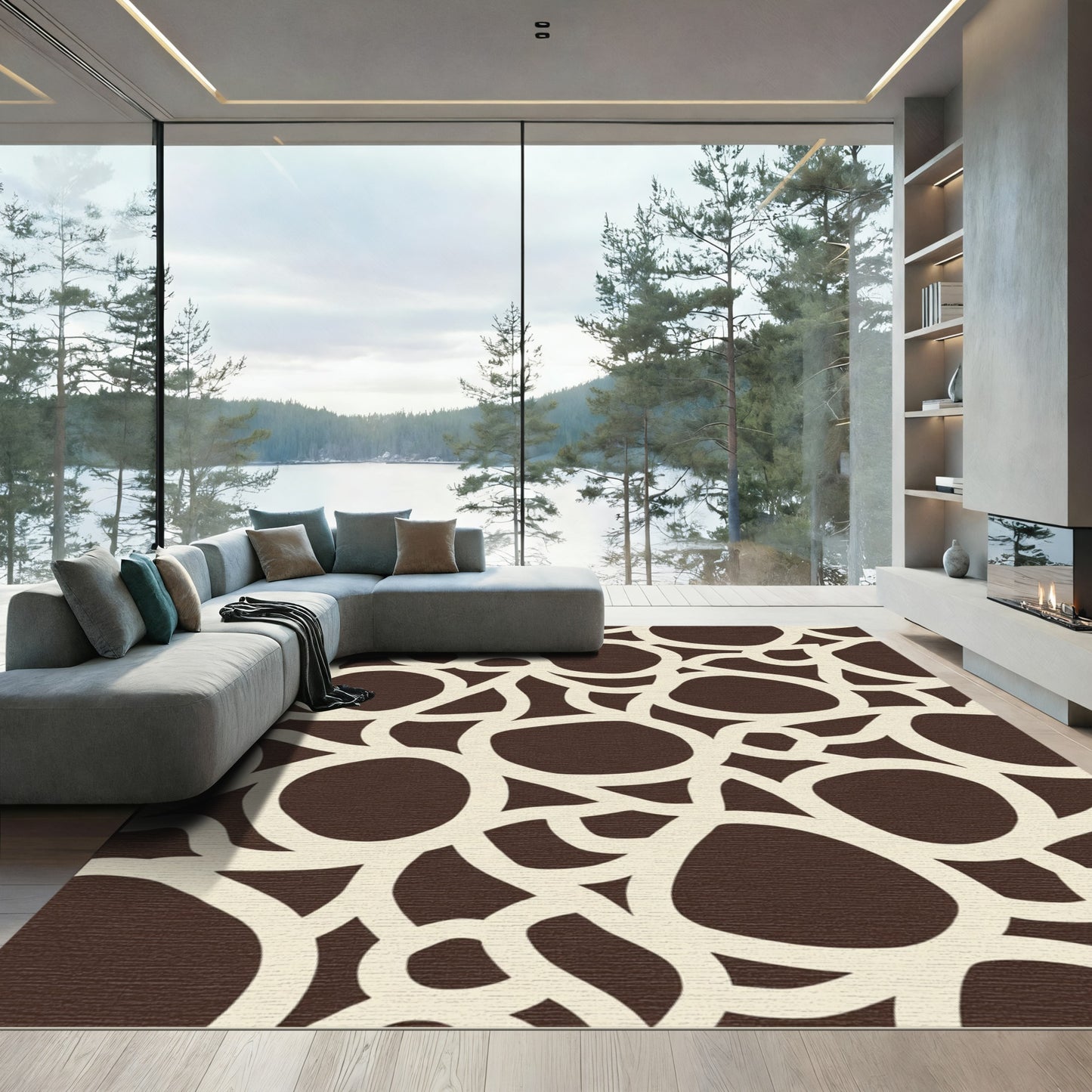 Brown Cream Organic Flow Rug