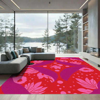 Bold Red Pink Floral Dot Medallion Rug