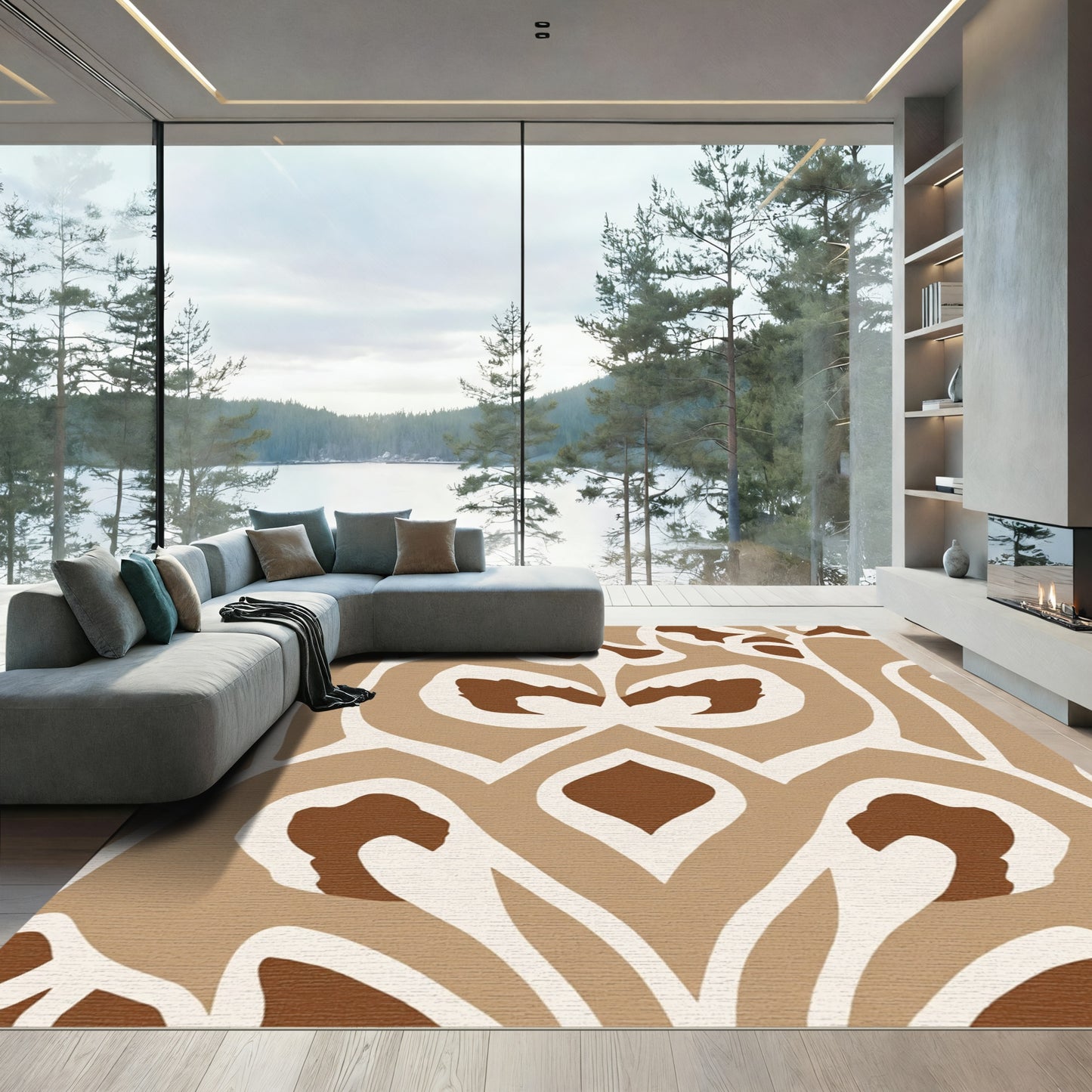 Earthy Brown Organic Cutout Medallion Rug