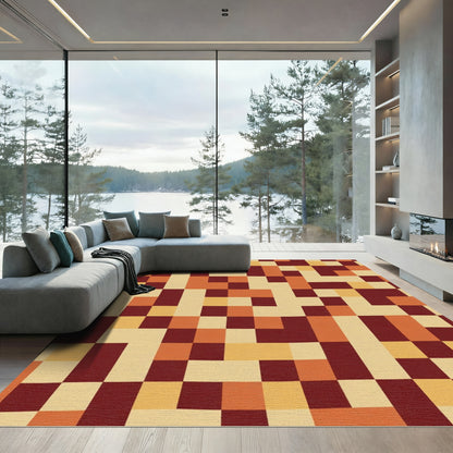 Retro Geometric Square Mosaic Rug