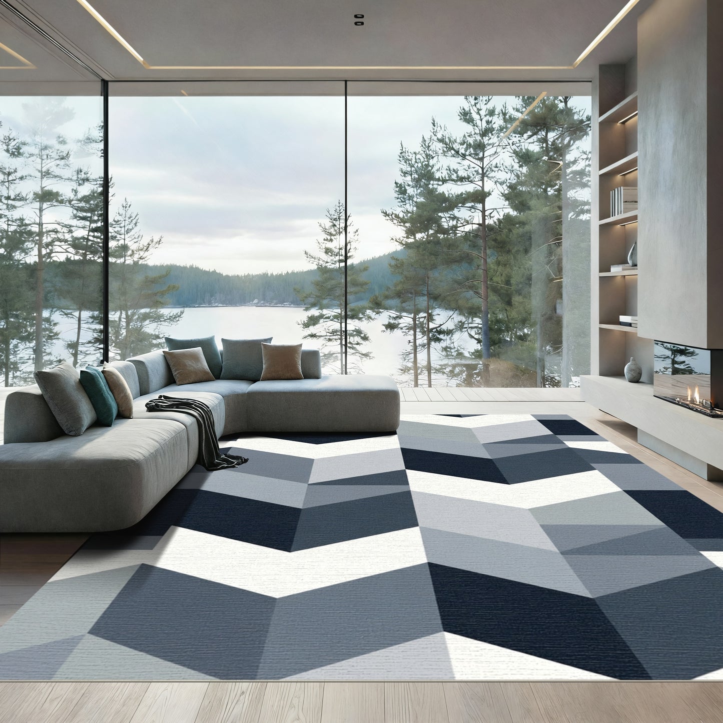 Modern Gray Chevron Geometric Rug
