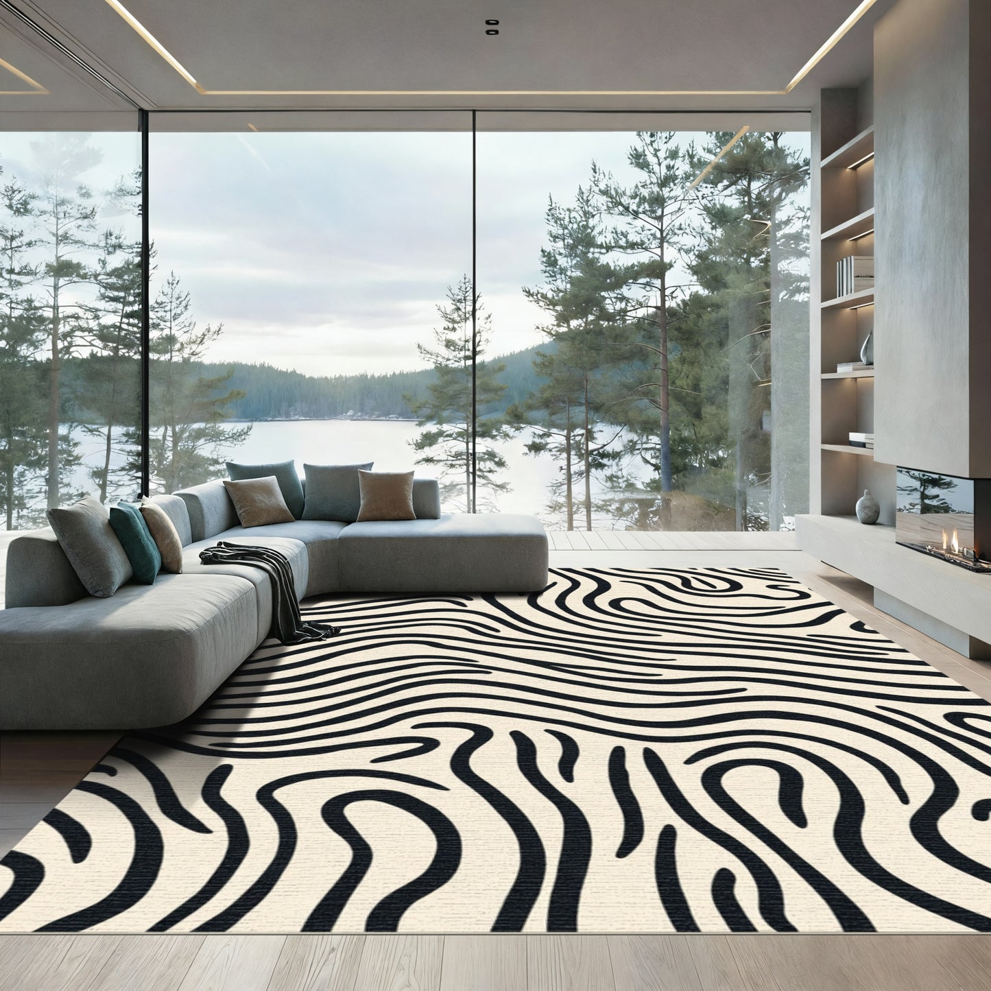 Cream Black Organic Stripe Rug