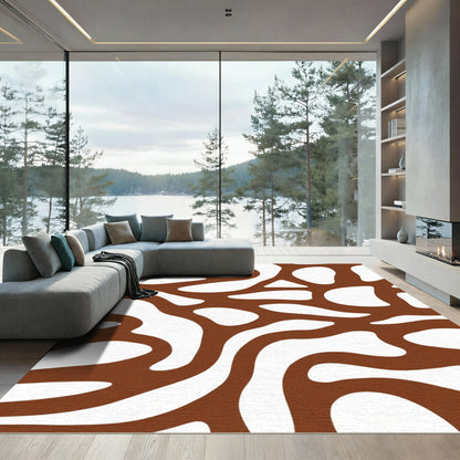 Brown White Organic Amoeba Shape Rug