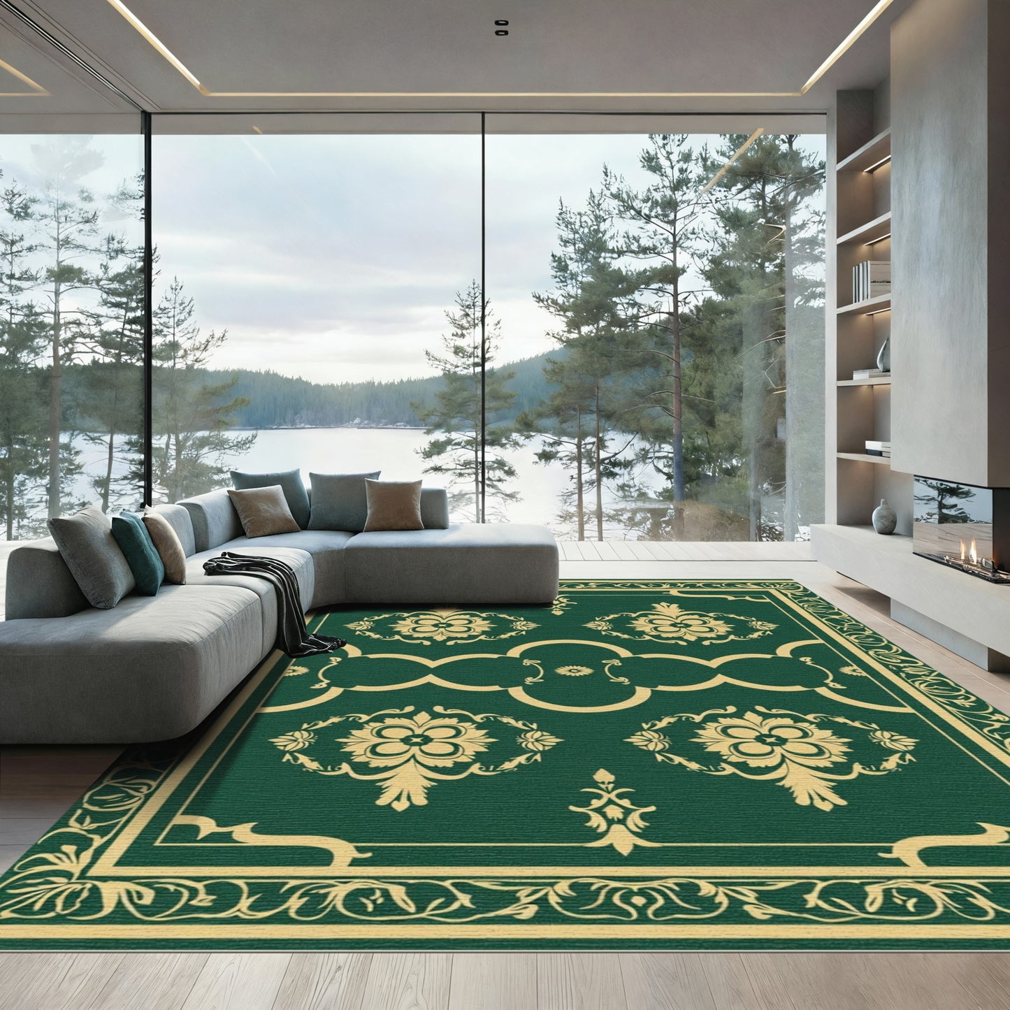 Royal Emerald Golden Arabesque Lace Rug