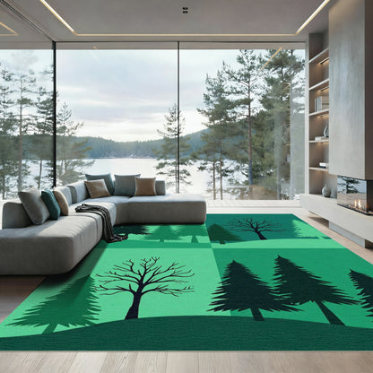 Forest Silhouettes Various Green Hues Rug