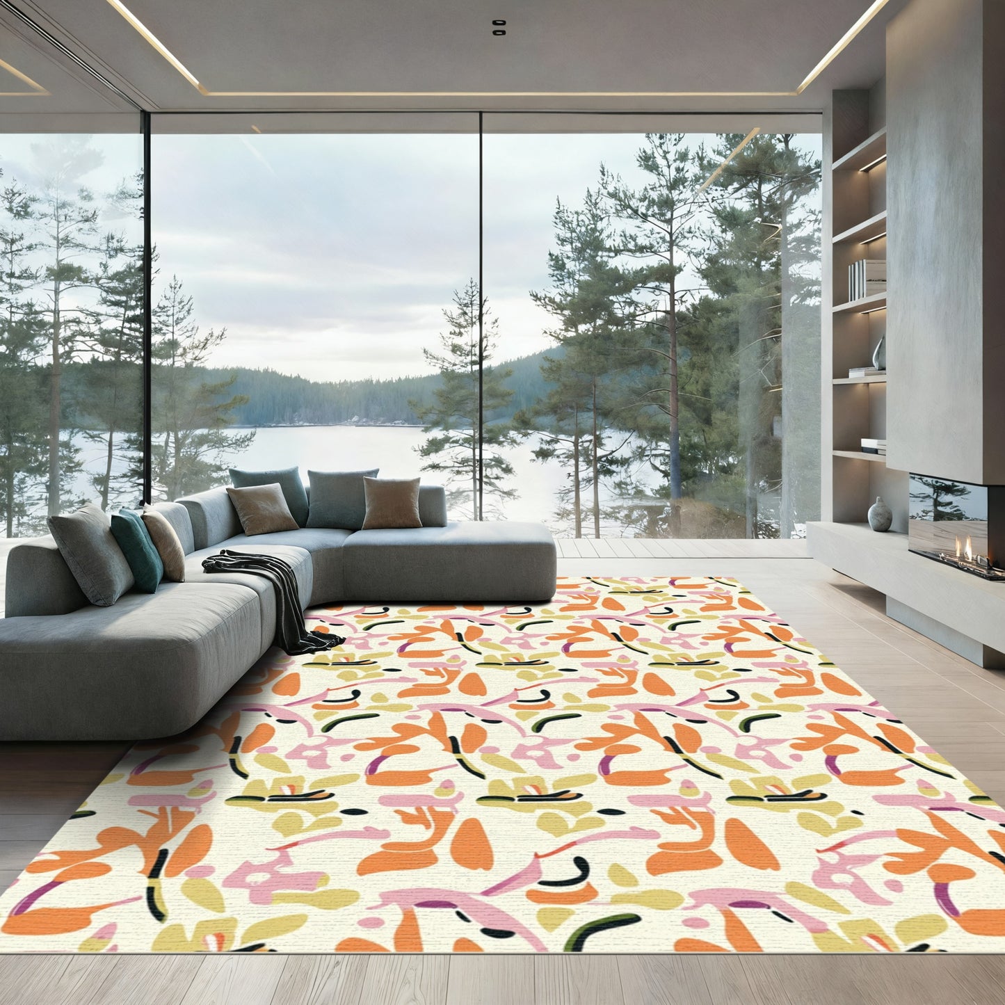 Organic Abstract Peach Pink Shapes Rug