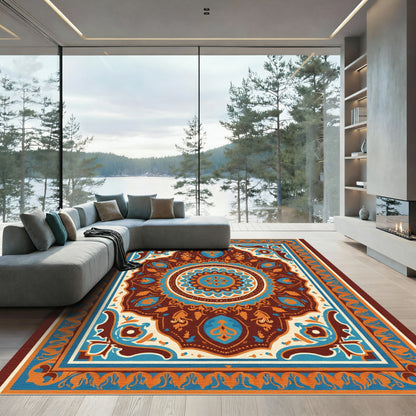 Rich Teal and Orange Medallion Rug