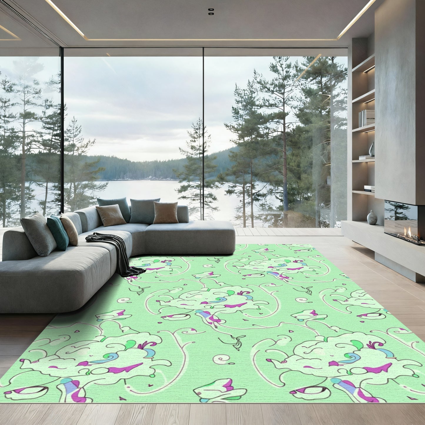Whimsical Green Abstract Organic Flow Rug