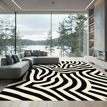 Bold Black Cream Abstract Stripes Rug