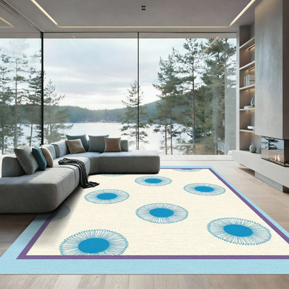 Cream Blue Sunburst Repeat Rug