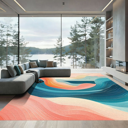 Wavy Pink Orange Teal Seascape Rug