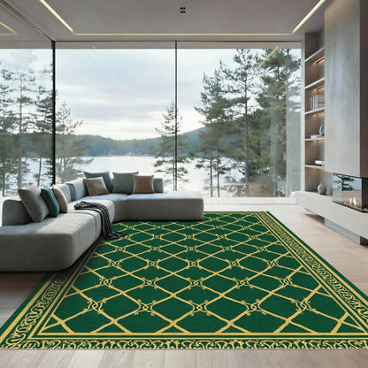 Emerald Green Lattice Scroll Rug
