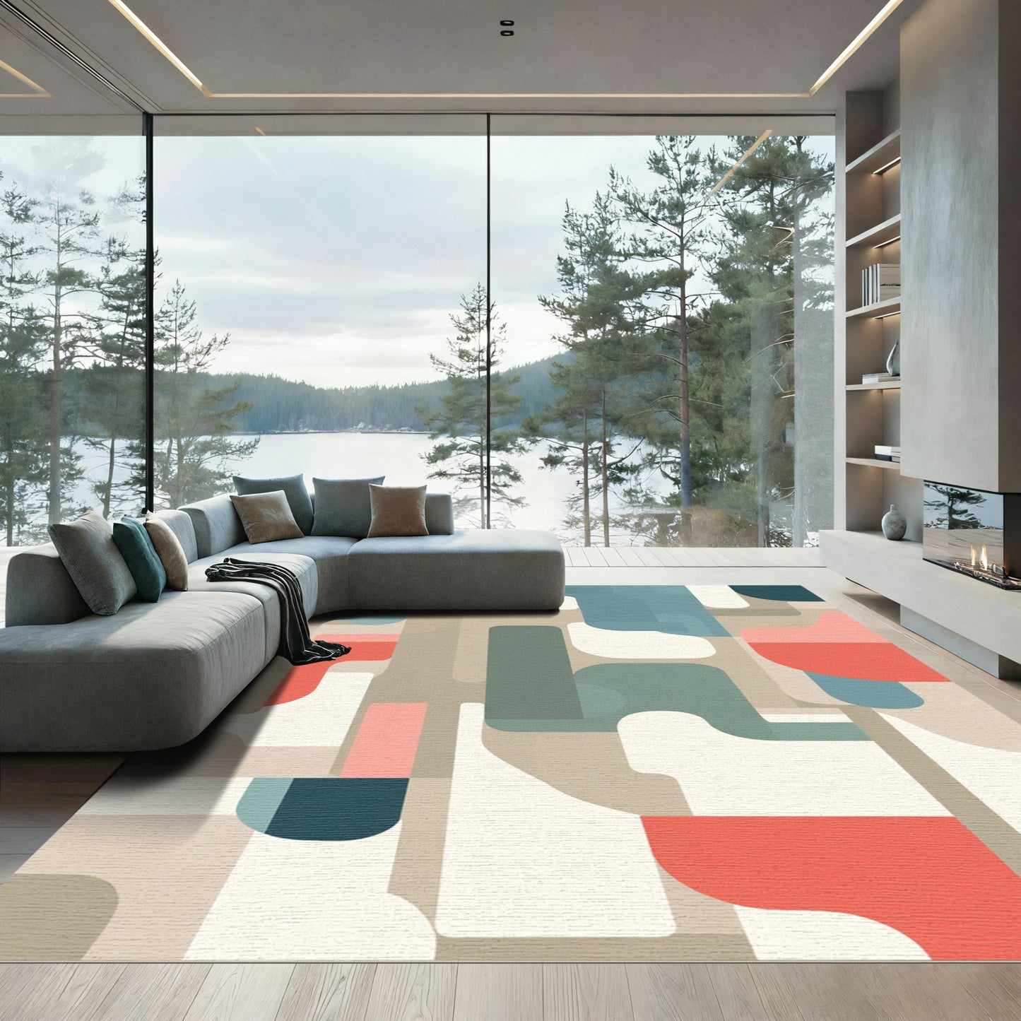 Retro Abstract Color Block Overlap Rug