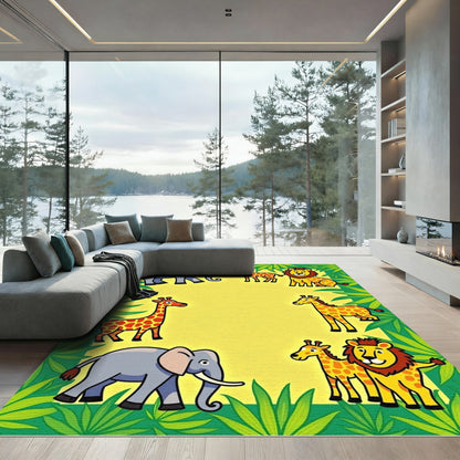 Jungle Animals Border with Elephants Giraffes Lions Rug