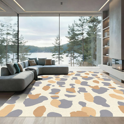 Abstract Beige Blue Tan Blobs Rug