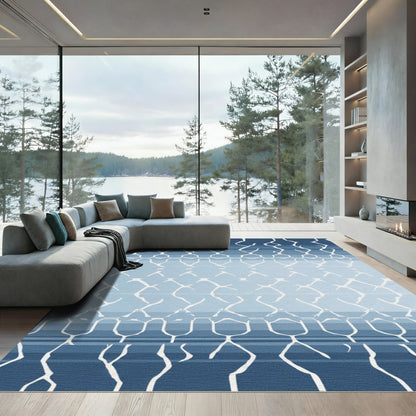 Cool Blue Organic Geometric Ombre Rug
