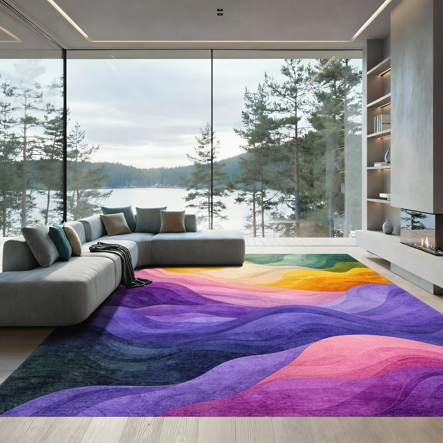 Flowing Multicolor Wave Rug