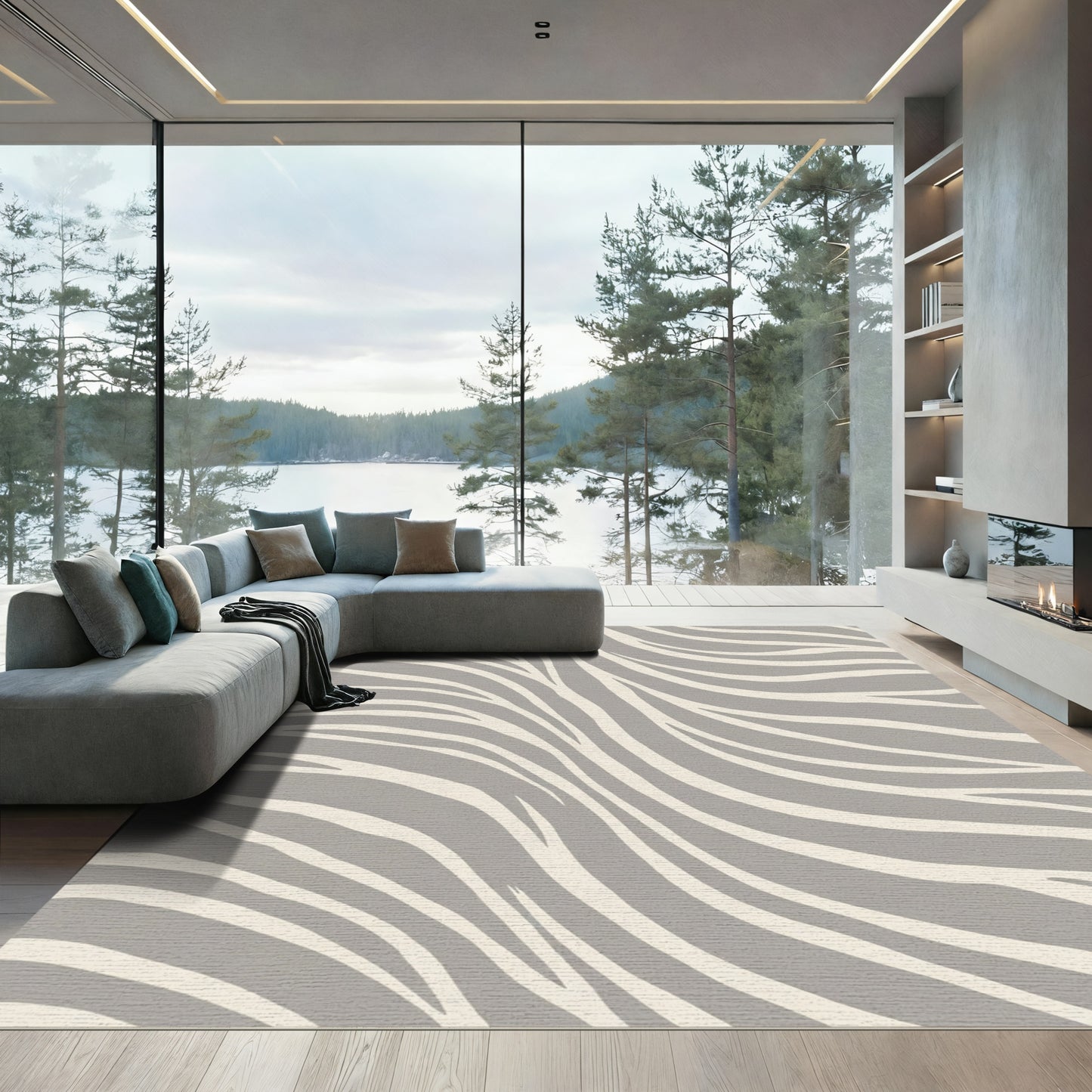 Modern Gray Off White Zebra Stripes Rug
