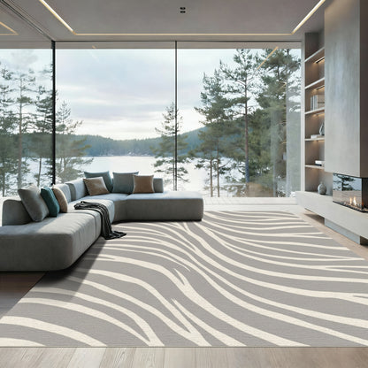 Modern Gray Off White Zebra Stripes Rug