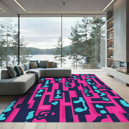 Abstract Geometric Pink Blue Rug