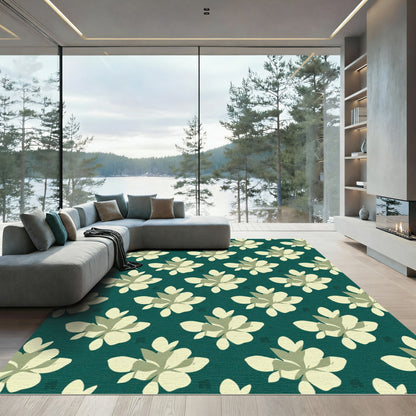 Deep Teal Cream Floral Bloom Rug