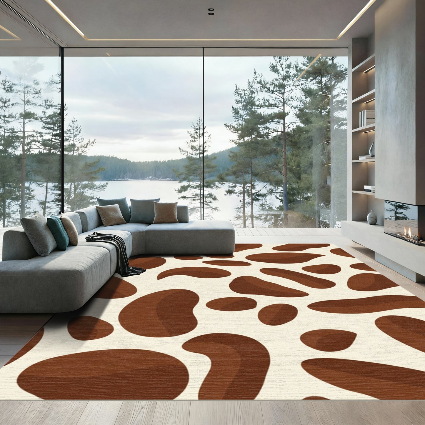 Brown Cream Spotty Contemporary Rug