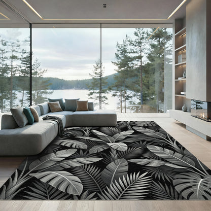 Monochrome Jungle Leafy Canopy Rug