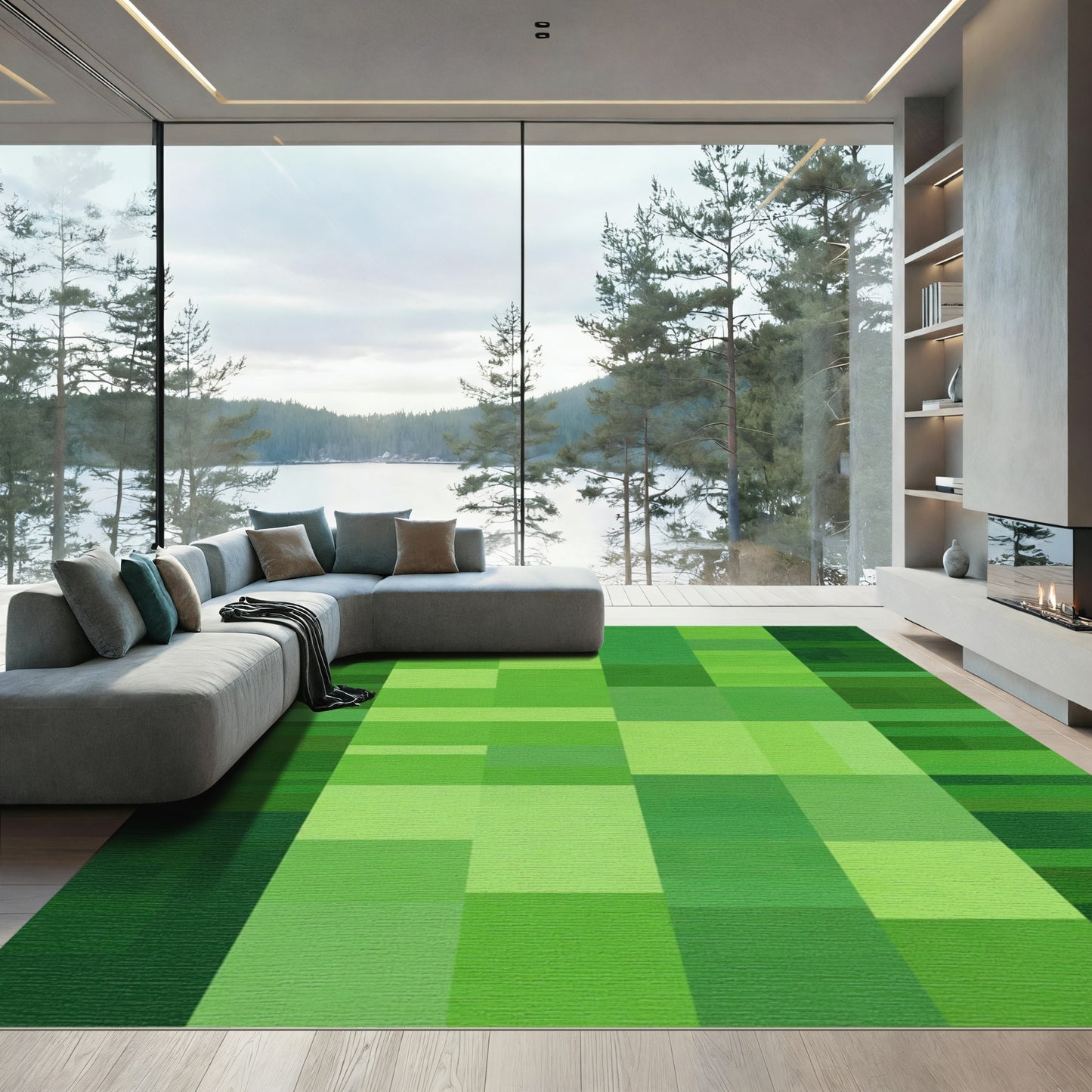 Verdant Geometric Blocks Accent Rug
