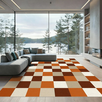 Earthy Tone Checkerboard Squares Rug