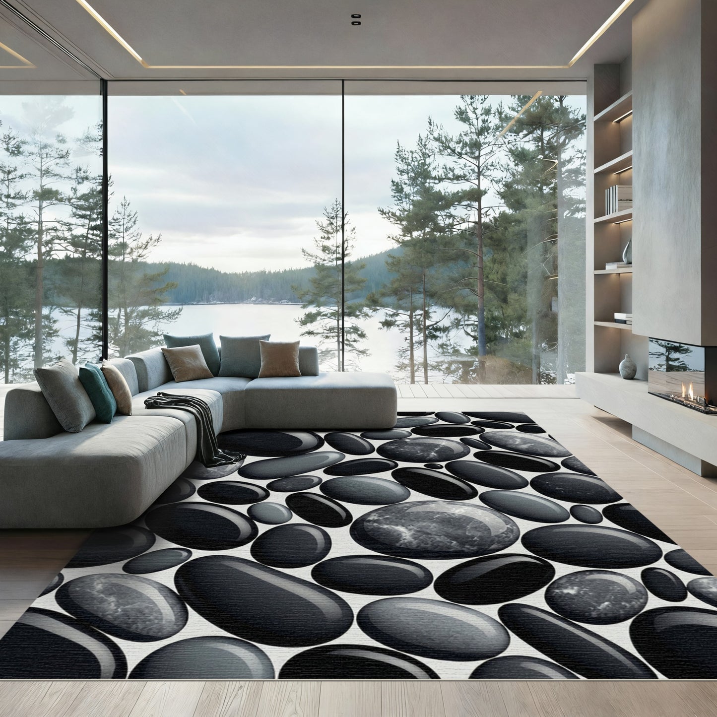 Dark Smooth River Stone Arrangement Rug