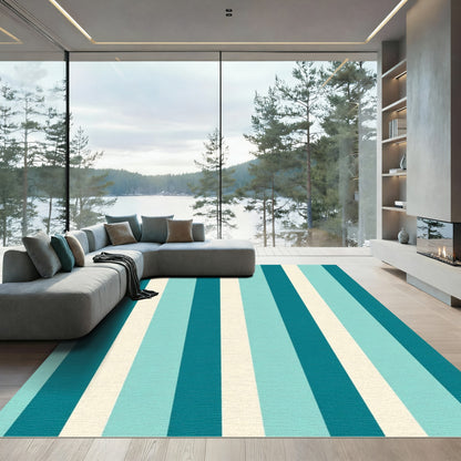 Aqua Teal Cream Vertical Stripes Rug